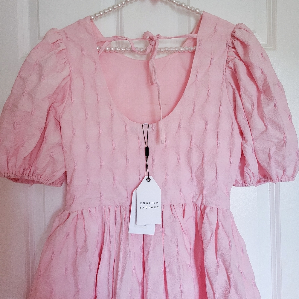 English Factory Pink Textured Balloon Mini Dress - Picture 10 of 15